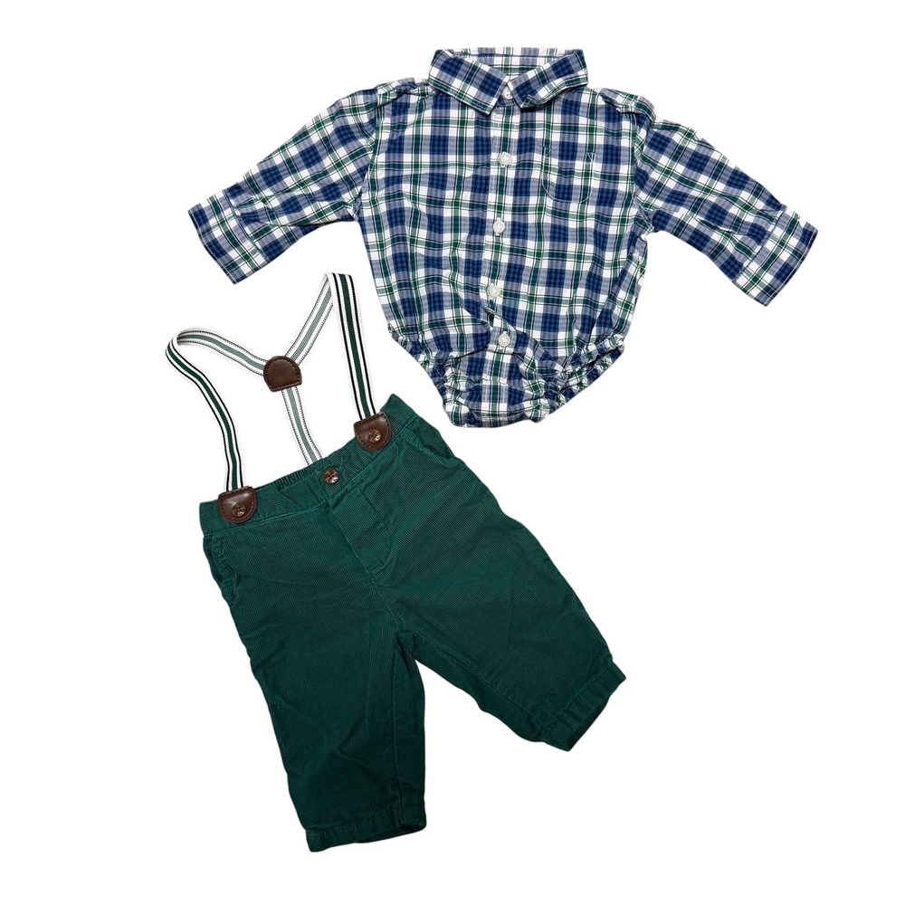 Janie and Jack Baby Boys Plaid and Corduroy Suspender 2-Piece Set 0-3M